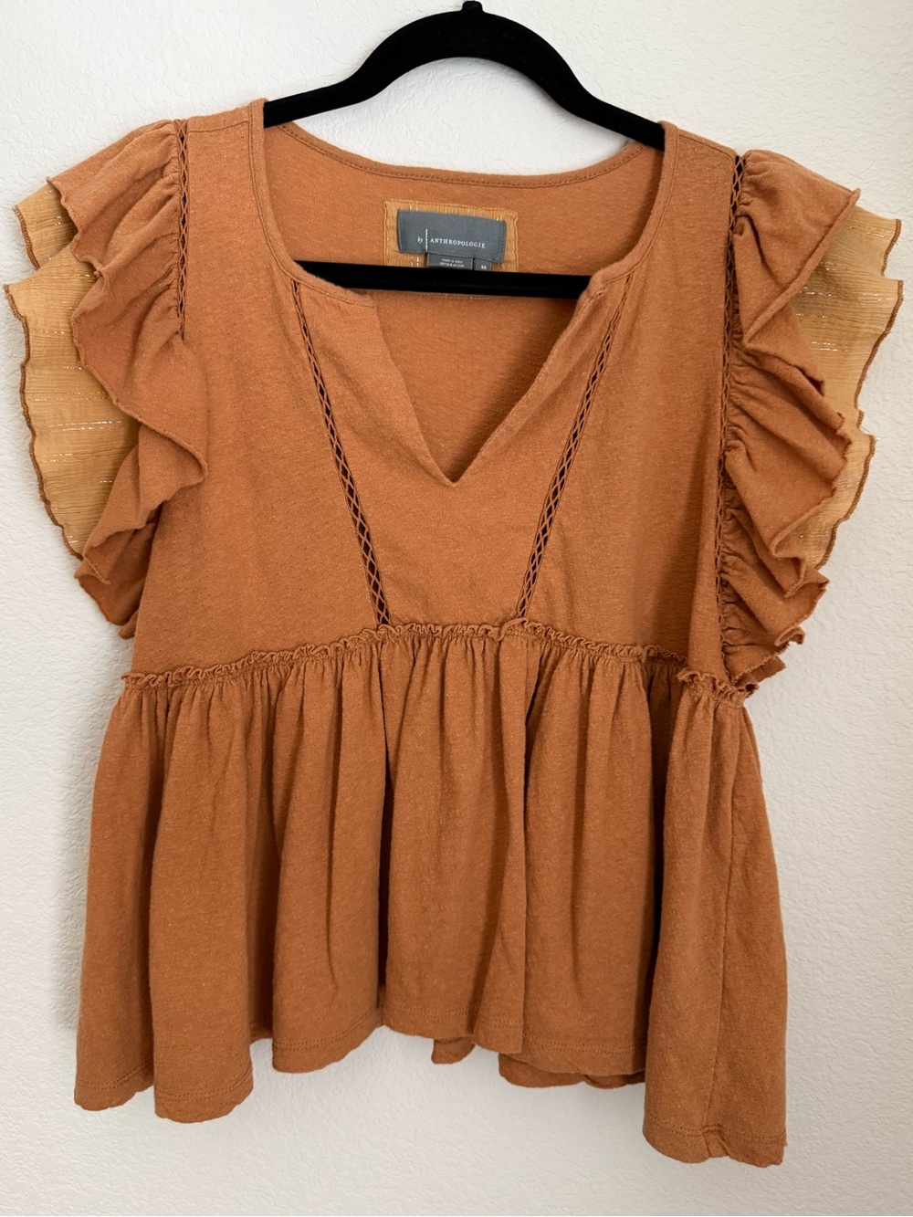Anthropologie | Rust Ruffled Babydoll Top